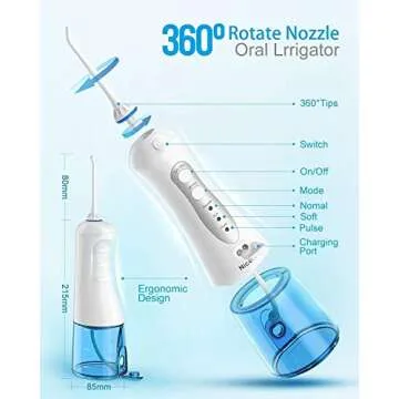 Cordless Water Flosser Teeth Cleaner, Blue and Grey Bundle Nicefeel 300ML Portable and USB Rechargeable Oral Irrigator for Travel, IPX7 Waterproof, 3-Mode Water Flossing with 4 Jet Tips for Home