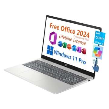 HP 15.6" Business Laptop, Free Microsoft Office 2024 Lifetime License, Copilot AI Chat, HD Touchscreen Display, Intel 6-Core i3-1215U 4.4 GHz, 16GB RAM, 1TB SSD, Long Battery Life, Windows 11 Pro