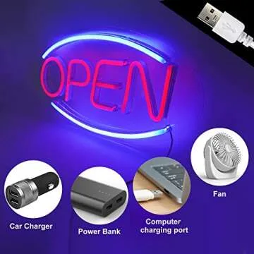 Large LED Neon Open Sign 18"x 8.6" for Business, Powered by USB with ON/OFF Switch Adjustable Brightness Open Neon Lights for Party Bar Salon Hotel Stores Window Wall Decor
