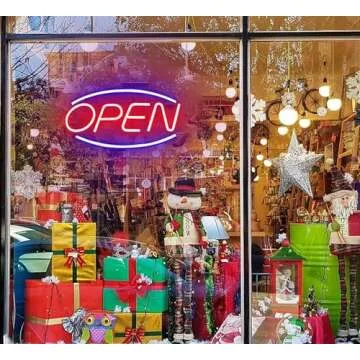 Large LED Neon Open Sign 18"x 8.6" for Business, Powered by USB with ON/OFF Switch Adjustable Brightness Open Neon Lights for Party Bar Salon Hotel Stores Window Wall Decor