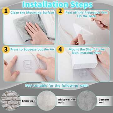 Suclain Wall Organizer Adhesive Floating Shelf 4 Pcs