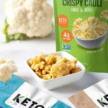 Keto Chips Low Carb Cauliflower Bites - 5g net carbs Cauliflower Chips Healthy Snacks for Kids and Adults (Garlic & Herbs) Low Sugar Gluten free Vegan Paleo Atkins Food Low Carb Snacks (4 Packs)