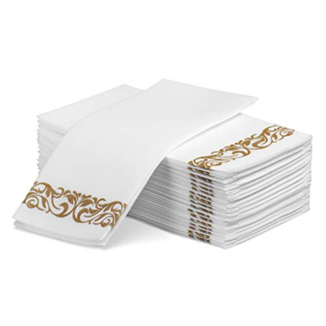 Laura Stein Linen-Feel Disposable Guest Towels (White with Gold Design, 50 Count) | Quality, Elegant...