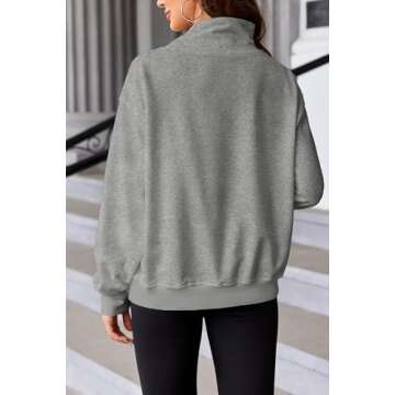Fisoew Women's Oversized Turtleneck Sweatshirt Long Sleeve Pullover Casual Tops Grey