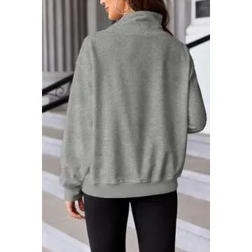 Fisoew Women's Oversized Turtleneck Sweatshirt Long Sleeve Pullover Casual Tops Grey