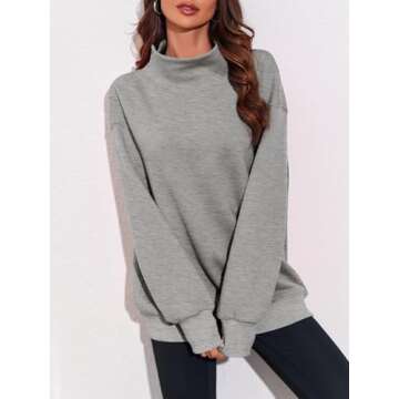Fisoew Women's Oversized Turtleneck Sweatshirt Long Sleeve Pullover Casual Tops Grey
