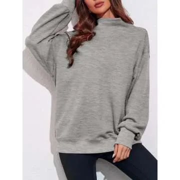 Fisoew Women's Oversized Turtleneck Sweatshirt Long Sleeve Pullover Casual Tops Grey