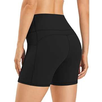 AFITNE Yoga Shorts for Women with Pockets High Waisted Printed Workout Athletic Running Shorts Biker Spandex Gym Fitness Leggings Black - S