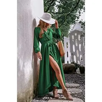 BerryGo Long Sleeve Wrap Ruffle Maxi Dress for Weddings