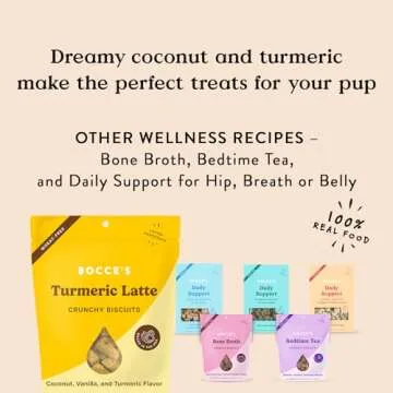 Bocce's Bakery Oven Baked Turmeric Latte Treats for Dogs, Wheat-Free Everyday Dog Treats, Made with Real Ingredients, Baked in The USA, All-Natural Biscuits, Coconut, Vanilla, & Turmeric, 5 oz