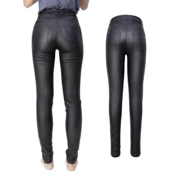 S P Y M Womens Stretchy Jeggings, Faux Leather Legging Pants with Pockets, Regular and Plus Size