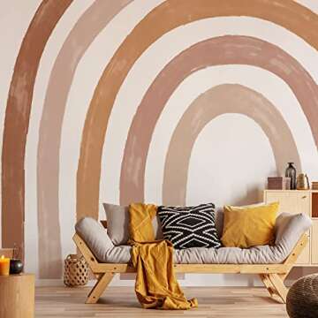 funlife Fabric Large Rainbow Wall Mural Stickers Peel and Stick, Precut Rainbow Wall Decals for Girls Bedroom, Watercolor Boho Rainbow Wallpaper Decor for Kids Nursery Room Playroom, 94.49" x 78.74"