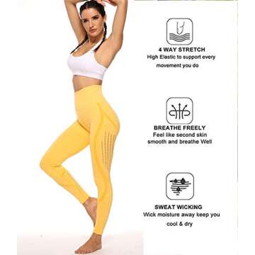 KIWI RATA Women's High Waist Active Seamless Compression Fitness Leggings Running Workout Slim Butt Lift Yoga Pants (#2 Yellow, Medium)