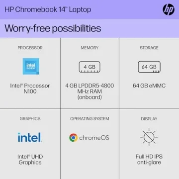HP Chromebook 14" - Intel N100, 4GB RAM, FHD Display