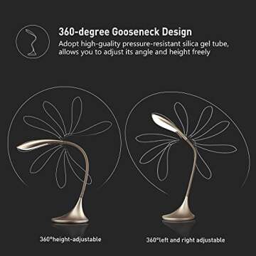 LED Desk Lamp with Touch Control Swing Arm Craft Reading Light Gold Dimmable Portable Task Lamp Eye-Care Adjustable Table Lamps for Living Room/Office/Bedrooms/Nightstand/Study, Fathers Day Gifts