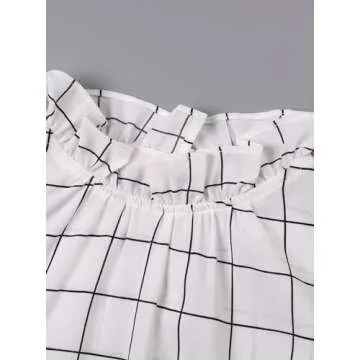 Avanova Women 3/4 Long Sleeve Work Business Top Ruffle Mock Neck Blouse Shirts Plaid White X-Large