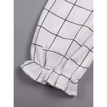 Avanova Women 3/4 Long Sleeve Work Business Top Ruffle Mock Neck Blouse Shirts Plaid White X-Large