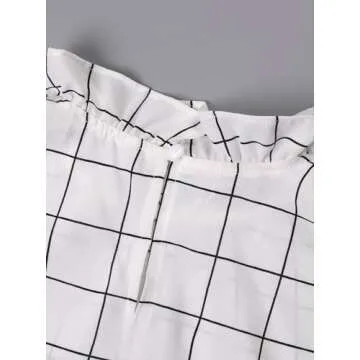 Avanova Women 3/4 Long Sleeve Work Business Top Ruffle Mock Neck Blouse Shirts Plaid White X-Large