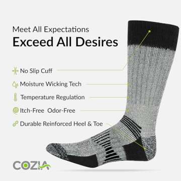 COZIA Merino Wool Socks for Men and Women Warm thermal Boot Hiking Socks 3 Pairs ML