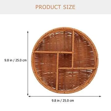 Hand- Woven Rattan Serving Tray Divided Wicker Bread Fruit Basket Decorative Nesting Tray Snack Nut Serving Tray Sundries Organizers for Breakfast Drinks Snack Dining Coffee Table