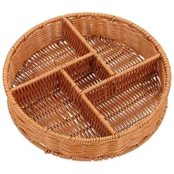 Hand- Woven Rattan Serving Tray Divided Wicker Bread Fruit Basket Decorative Nesting Tray Snack Nut Serving Tray Sundries Organizers for Breakfast Drinks Snack Dining Coffee Table