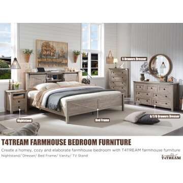 T4TREAM Farmhouse 6 Drawers Dresser for Bedroom, Wood Rustic Wide Chest of Drawers, Storage Dressers Organizer for Bedroom, Living Room, Hallway, Light Rustic Oak