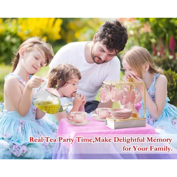 Elegant DUJUST Tea Set - 21 pcs Pink Marble Porcelain Set