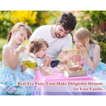 Elegant DUJUST Tea Set - 21 pcs Pink Marble Porcelain Set