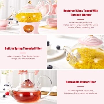 Elegant DUJUST Tea Set - 21 pcs Pink Marble Porcelain Set