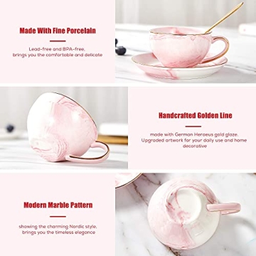 Elegant DUJUST Tea Set - 21 pcs Pink Marble Porcelain Set