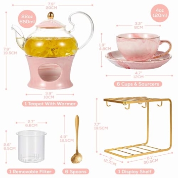 Elegant DUJUST Tea Set - 21 pcs Pink Marble Porcelain Set