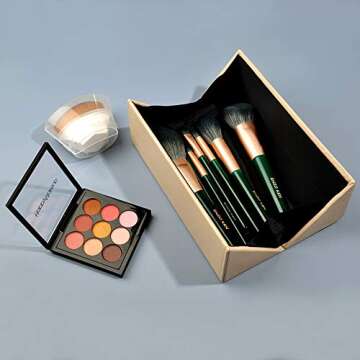 Hard Shell Makeup Brushes Holder Organize Case Magnetic Closure Professional Leather Cosmetic Brush Case for Travel ,Nude