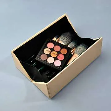 Hard Shell Makeup Brushes Holder Organize Case Magnetic Closure Professional Leather Cosmetic Brush Case for Travel ,Nude