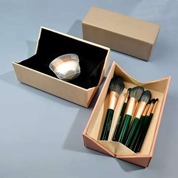Hard Shell Makeup Brushes Holder Organize Case Magnetic Closure Professional Leather Cosmetic Brush Case for Travel ,Nude