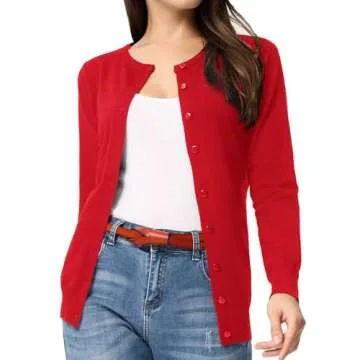 Button Down Cardigan Sweaters for Women for Office(M,Red)
