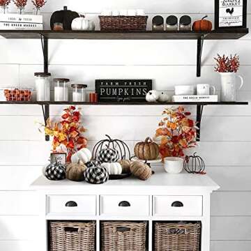 Ywlake 12 Pcs Mixed Assorted Sizes Artificial Pumpkins, Paintable White Fake Pumpkin Plaid Fabric Burlap Pumpkins for Fall Harvest Thanksgiving Halloween Decoration Faux Pumpkins Outdoor Decorating