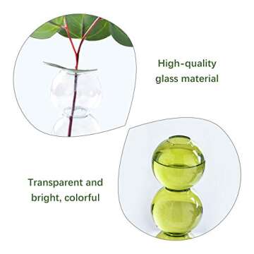 Pearlead Clear Glass Bubble Vase Centerpieces for Hydroponic Plants Cute Floral Vase for Home Decor 8.7 Inches Green