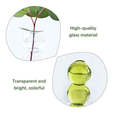 Pearlead Clear Glass Bubble Vase Centerpieces for Hydroponic Plants Cute Floral Vase for Home Decor 8.7 Inches Green