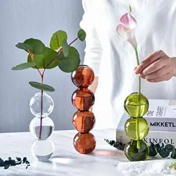 Pearlead Clear Glass Bubble Vase Centerpieces for Hydroponic Plants Cute Floral Vase for Home Decor 8.7 Inches Green