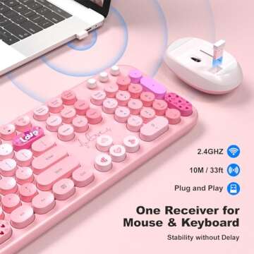 MOFII Wireless Keyboard and Mouse Combo, Full Size 2.4G Plug and Play Typewriter Retro Round Compute...