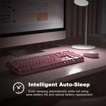 MOFII Wireless Keyboard and Mouse Combo, Full Size 2.4G Plug and Play Typewriter Retro Round Computer Keyboard and Mouse Set for Windows, Computer, Desktop, PC, Notebook - (Pink Colorful)