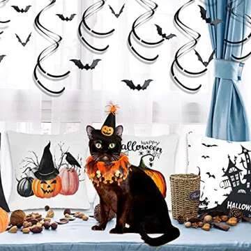 Cat Witch Halloween Costume Suit, Hmxpls Small Dogs & Cats Tutu Collar and Witch Pumpkin Hat Cute Costume Suit Kitten Outfit Clothing for Birthday Party Thanksgiving Christmas Holiday