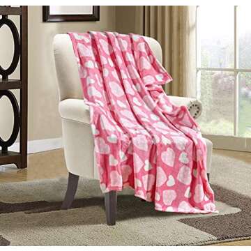 Valerian Luxury Velvet Super Soft Light Weight Blanket Prints Fleece Throw - All Year Round Home Decor, Fuzzy Warm and Cozy Throws, Couch and Gift, 50 x 60inch, Jasmine Heart