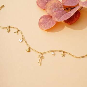 Charm Necklace for Women Shell Necklace 14K Gold Plated Starfish Pearl Heart Pendant Summer Beach Necklace Ocean Jewelry Gifts (Beach Charms)