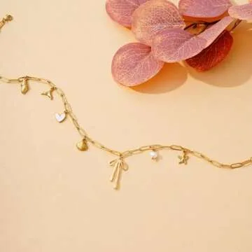 Charm Necklace for Women Shell Necklace 14K Gold Plated Starfish Pearl Heart Pendant Summer Beach Necklace Ocean Jewelry Gifts (Beach Charms)