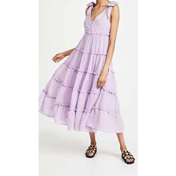 English Factory Women's Tiered Midi Dress, Lilac, Purple, XS