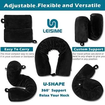 LEISIME Twist Memory Foam Travel Pillow for Neck, Chin, Lumbar and Leg Support - for Traveling on Airplane, Train, Bus or at Home - Adjustable, Bendable Roll Pillow with Washable Soft Cover (Black)