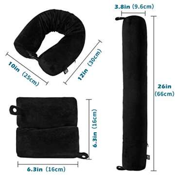 LEISIME Twist Memory Foam Travel Pillow for Neck, Chin, Lumbar and Leg Support - for Traveling on Airplane, Train, Bus or at Home - Adjustable, Bendable Roll Pillow with Washable Soft Cover (Black)