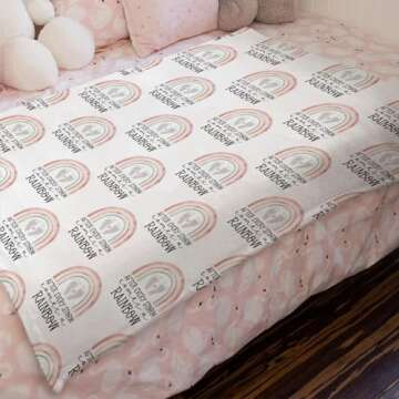 HawSkgFub Boho After Every Storm Comes A Rainbow Baby Blanket Girls Gift, Pink Footprint Inspirational Flannel Fleece Nursery Bed Blankets, Soft Lightweight Newborn Infant Toddler Crib Bedding 30 x 40