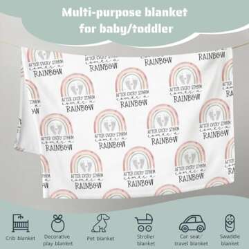 HawSkgFub Boho After Every Storm Comes A Rainbow Baby Blanket Girls Gift, Pink Footprint Inspirational Flannel Fleece Nursery Bed Blankets, Soft Lightweight Newborn Infant Toddler Crib Bedding 30 x 40